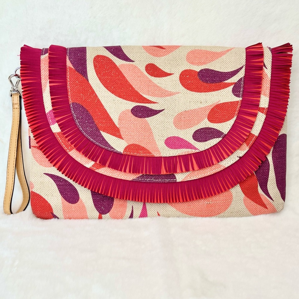 Vera Bradley Summer Splash Fringed Wristlet Glitter Canvas Pink Orange Purple
